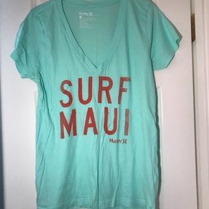 turquoise and red surf maui hurley top.